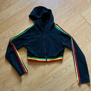 Red and Black Fitted Crop Top with Long Sleeves